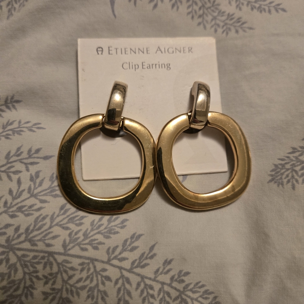 Etienne Aigner Two-Tone Gold Clip Drop Earrings